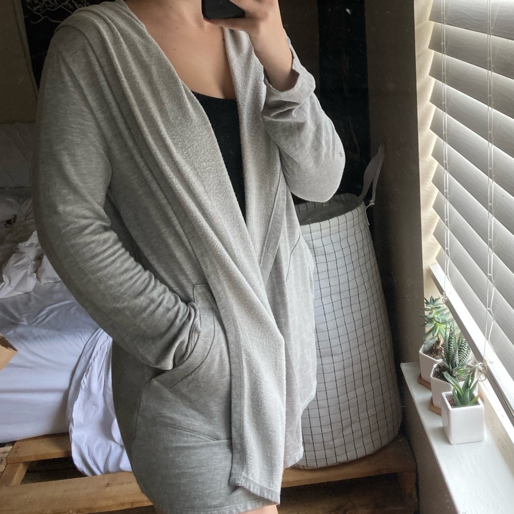 grey hooded cardigan